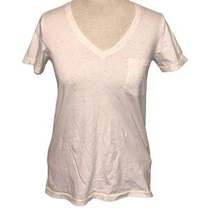 Madewell Short Sleeve V Neck Shirt with small pocket on chest, white